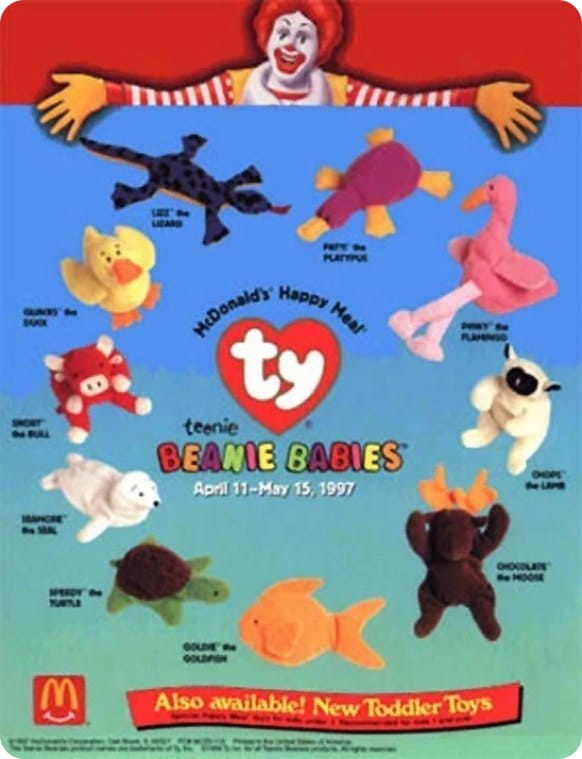 1997年アメリカのマクドナルドハッピーミールで展開された「Teenie Beanie Babies」のポスター